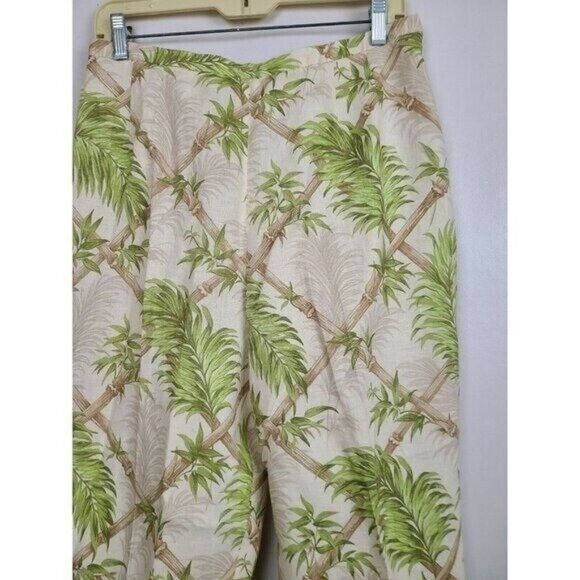 Talbots Womens Linen Ankle Pants Size 12 Petite Green Leave Tropical Coastal - Picture 2 of 8
